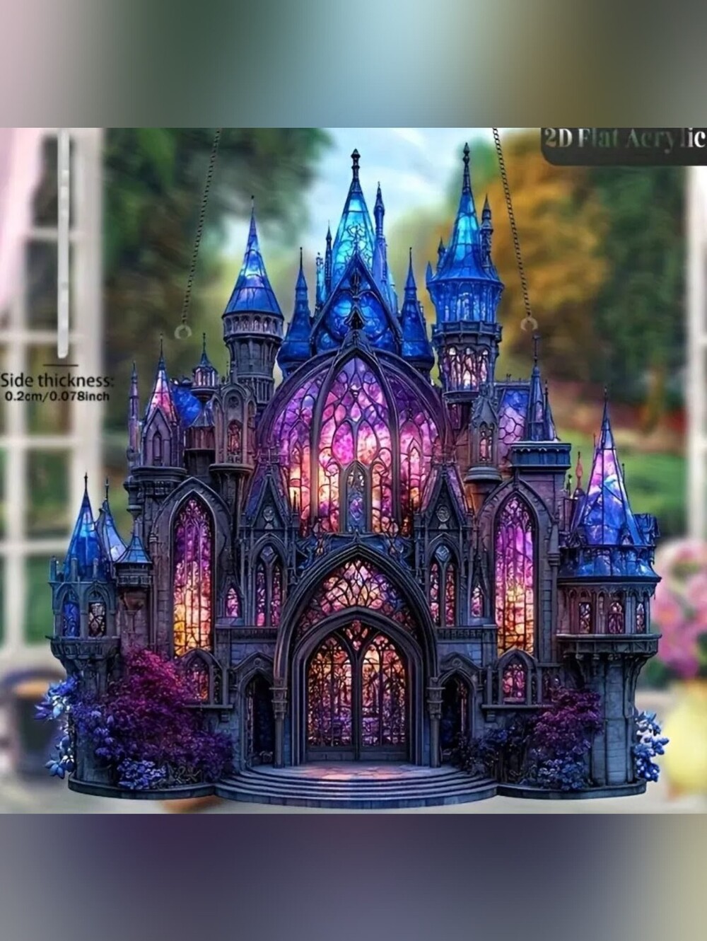 Acrylic Suncatcher Fantasy Castle Sculpture in Blue & Purple - Picture 2 of 3